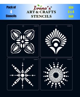 IVANA'S Multi Design for Art & Craft , Reusable DIY Decorative Stencil IVS-8092 for Painting on Canvas, Fabric, Cloth, Paper,Glass, Wall,Size-6x6 inch,Pack of 4 Stencil