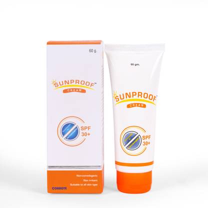 Sunproof Sunscreen - SPF SPF 30+ PA+ Sunscreen Cream+ Broad Spectrum UVA|UVB|IR-A ,Non Comedogenic,Non irritant-60 gm