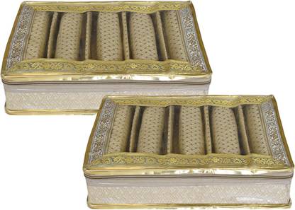 KUBER INDUSTRIES Weave Design 5 Rod Bangle Box/Case With Tranasparent Top - Pack of 2 (Gold) Make up, Jewellery Vanity Box