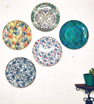 Handmade Buzz Wall Plates Handcrafted Decorative Wall Hanging Glass Plate (Size 9 Inches) Pack of 5