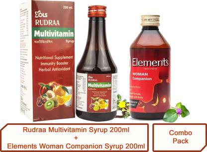 Rudraa Multivitamin Syrup 200ml And Elements Wellness Woman Companion Syrup 200ml