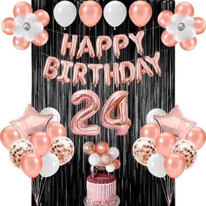 FLICK IN 24th Birthday Decorations for Girls Balloon Cake Topper Confetti Fringe Curtain