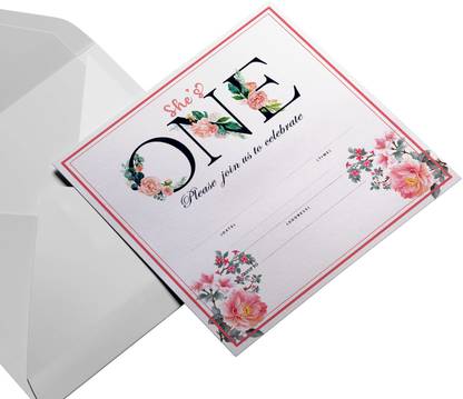 Creatie Birthday Invitations with Envelopes,10 Pcs, Floral Pattern,Baby Girl’s Birthday Invitation Card