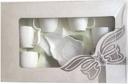 ऑसमप्रोडक्ट्स Tea Cups with Exclusively Designed Leaf Shaped Saucers - Set of 6 सिरेमिक