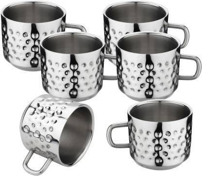 STEEPLE Pack of 6 Stainless Steel Steel Tea Cup, Cup Set, Steel Tea Cup Set Of 6, Hammer Tea Cup, Tea Cup Set