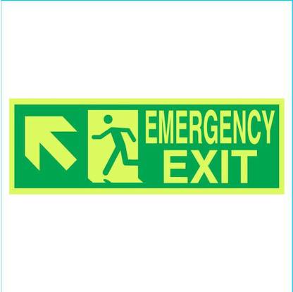 SRG INFOTECH Emergency Exit left up diagonal arrow Glow sign pvc waterproof sign Sticker Emergency Sign