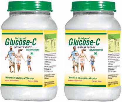 NUTRIGROW Glucose-C 500 gm, Lemon (2)/ Instant Hydration Drink/ Boost Energy with Vit C Energy Drink