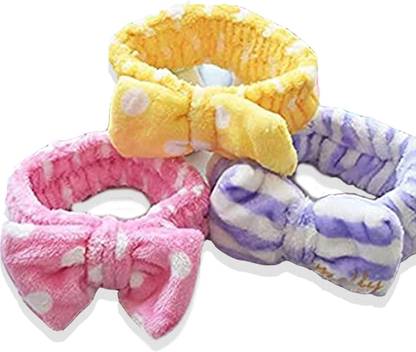 Myra Collection Soft Bowknot Bow Makeup Cosmetic Shower Elastic Hair Band set of 3 Hair Band