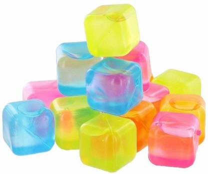 globe india Cube Shape Reusable Ice Cubes, Made of silicon | Filled with Water Multicolor Silicone Ice Cube Tray