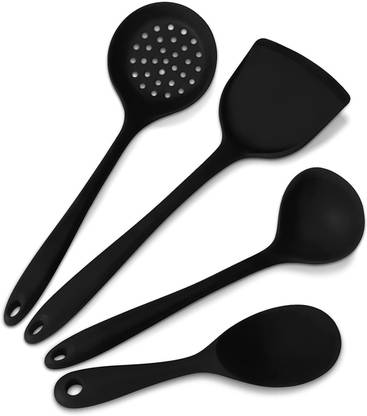 Flipkart SmartBuy Kitchen Utensils Set Versatile Tools Cooking Silicone Spatula Pack of 4(Black) Kitchen Tool Set