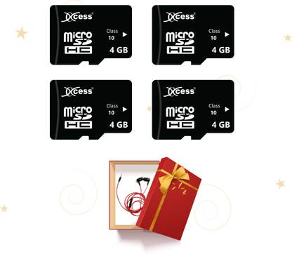 XCCESS Premium 4GB Memory Card Pack of 4 with Best Quality Earphone,4GB micro SD Card,Class 10, Smartphones, Tablets and Other Micro Slots with Data Transfer,4GB Pack of 4+Z60 Earphone. Xcces 4GB Micro Sd Card Pack of 4+Z60 4 GB MicroSD Card Class 10 40 MB/s  Memory Card Compatible with Camera, Gaming Console, Mobile, Tablet