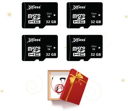 XCCESS Premium 32GB Memory Card Pack of 4 with Best Quality Earphone,32GB micro SD Card,Class 10, Smartphones, Tablets and Other Micro Slots with Data Transfer,32GB Pack of 4+Z60 Earphone. Xcces 32GB Micro Sd Card Pack of 4+Z60 32 GB MicroSD Card Class 10 80 MB/s  Memory Card Compatible with Camera, Gaming Console, Mobile, Tablet