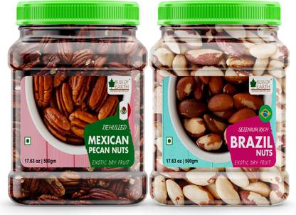 Bliss of Earth Combo Of Healthy Mexican Pecan Nuts And Brazil nuts Raw & Dehulled, Flavonoids Rich Super Food Pack Of 2 (500gm Each) Pecans, Brazil Nuts