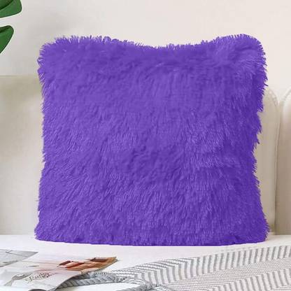 Anil Enterprises Microfibre Cushion Pack of 1 Solid Soft Faux Fur Cushion Pillow for Sofa, 24 x 24 inch, Purple