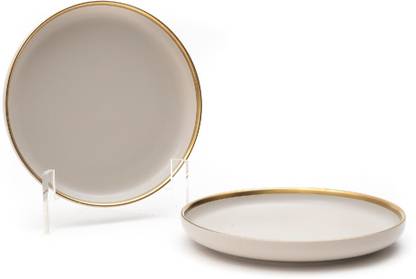 EZ Life Pastely - 8 Inch Ceramic Small Dinner Plate - Bone White - Pack of 2 Dinner Plate