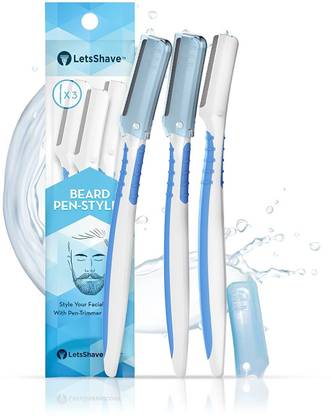 LetsShave Multi-Care Beard Pen Styler Razor for Men (Pack of 3) Stainless Steel Blade, Men