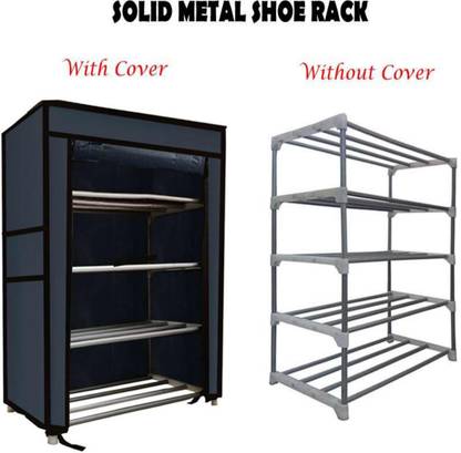 GlowSilk Metal Collapsible Shoe Stand (Black, 4 Shelves, Metal Collapsible Shoe Stand