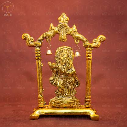 BOCS Radha Krishna Statue Gold Plated 6x7 Inches Decorative Showpiece  -  17.5 cm