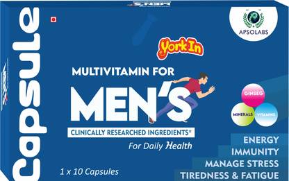 York IN Daily Multivitamin Capsule For Men with Vitamins A B C D E for Immunity & Power
