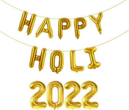 Toyporium Solid Happy Holi 2022 Decoration Items Gold Happy Holi 2022 Foil Balloon Decoration Balloon