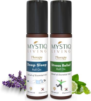 Mystiq Living Combo - Deep Sleep and Stress Relief Roll On -Pack of 2 (10 ml each) - 100% Natural and Safe Sleep Aid (Blend of Essential Oils)