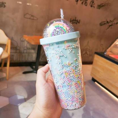 TOYVISION New arrival Double Layers Straw Korean Style Creative Sweet Mug Milk Coffee Cup 400 ml Sipper