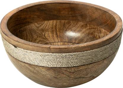 minimal affairs Wooden Mixing Bowl Designer Braided Wooden Salad and Mixing Bowl – Mango Wood, 2 L Capacity,