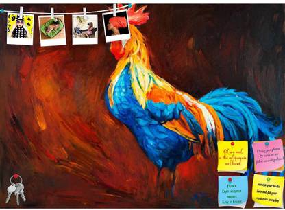 Artzfolio Blue & Orange Rooster Or Cock Notice Pin Board Soft Board with Push Pins Cork Bulletin Board