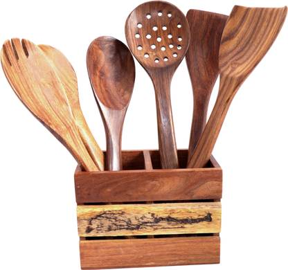 minimal affairs Wooden Spoons Kitchen Utensils Set for Cooking, 6 Piece Natural shessham Wooden Cutlery Set
