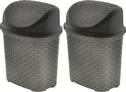 KUBER INDUSTRIES Plastic Dustbin, Garbage Bin, Waste Bin With Swing Lid 7 Litre-Pack of 2 (Grey) Plastic Dustbin