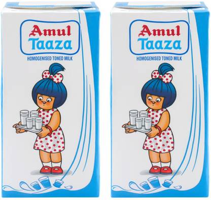 Amul Homogenised Toned Milk, 1 L Carton 2PKT HOMOGENISED TONED MILK