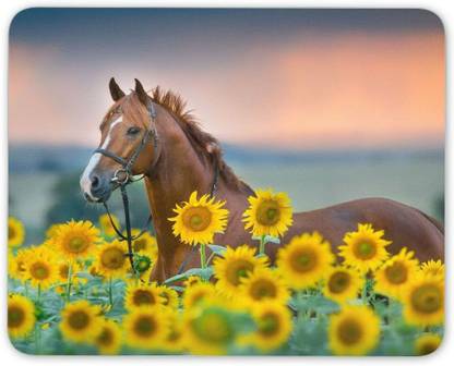 MIKKA Red Chestnut Stallion Mouse Mat Pad - Horse Pony Sunflowers Computer Gift #15674 Non Slip Base Mousepad