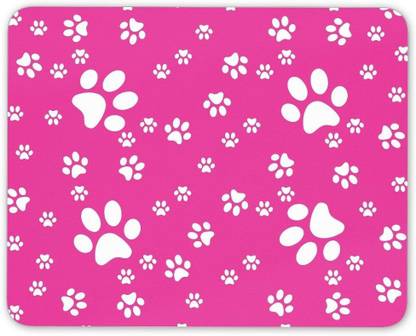 MIKKA Pink Paw Prints Mouse Mat Pad - Cat Dog Puppy Kitten Cute Computer Non Slip Base Mousepad
