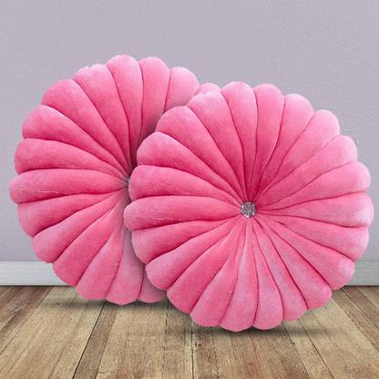 Anil Enterprises Round Smoking Pillow Cushion for Sofa, 36 x 36 cm, Pink Microfibre Solid Sleeping Pillow Pack of 2