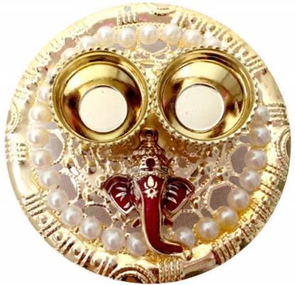 P A HEALTH AND FITNESS Decorated Acralic Haldi Kumkum Holder/Pooja Thali/Rakhi Puja Plate[3.5inch] Gold Plated