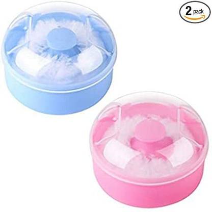SIYAA Powder Box Case With Puff Pack Of 2 Pcs With Multi-Colour ( Cotton Fuff )