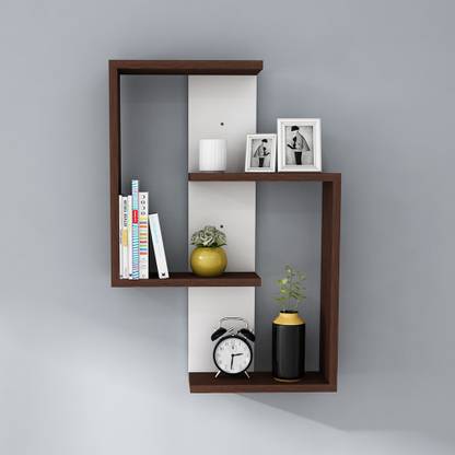 Woodbuzz LUNA- Wenge Frosty White Particle Board Wall Shelf