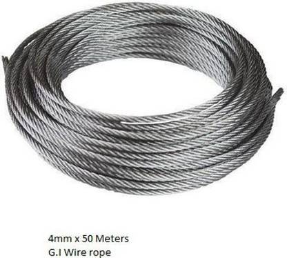 TAC G.I. Wire Rope 4mm x 50Mtr for Lifting & Pulling Galvanised Silver