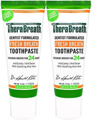 TheraBreath Formulated Fresh Breath Anti-Cavity Toothpaste, Mild Mint, 4 Ounce (Pack Of 2) Toothpaste