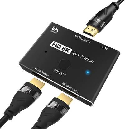 microware 2 Port HDMI Switcher for PS5/4, HDMI 2.1 Switcher, HDCP 2.2 with 8K@60Hz Media Streaming Device