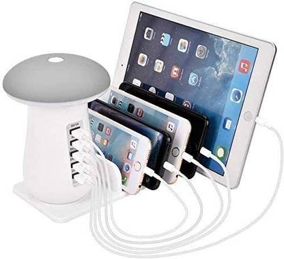 QAWACHH Multi Ports USB Charging, 5 Port Mushroom Lamp QC3.0 Charger Mushroom Fast Charge Docking Station for Multiple Devices, LED Night Light USB Charger