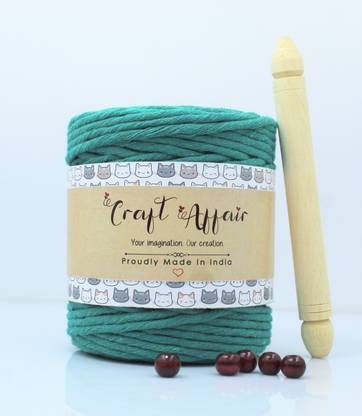 Craft Affair | Single Strand Cotton Macrame Cord (100 M, 3mm) | Craft, DIY - Sea Green