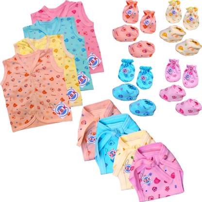 V.B.K Baby Cloth Set With Jabla,Nappy and Mitten Booties,0 - 6 Months,Hosiery Fabric