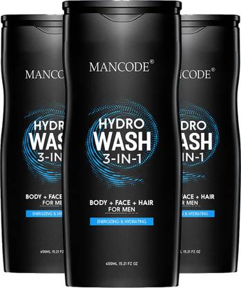 MANCODE Hydro Wash 3-in-1 Body Wash| Face Wash|Hair Shampoo,450ml each, PACK OF 3  (1350) at Rs. 454
