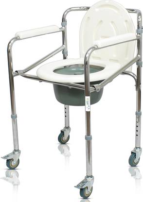Entros KL696 Light Weight Portable Anti Skid Comfortable Commode Stool Shower Chair toilet pot Seat Commode Chair For Disabled patient Men & Women Commode Chair
