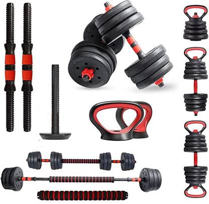 Powermax Fitness 20 kg PDKS-20P Adjustable PVC Cement Kettlebell Dumbbells Set Home Gym Combo