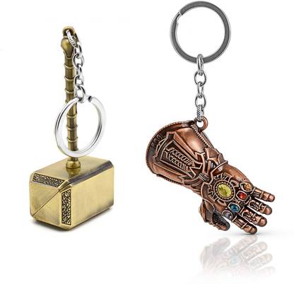 Electro Cloud Thanos Gauntlet Key Chain & Thor Golden Hammer Keyring (Set of 2) Key Chain