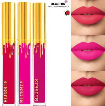 BLUSHIS Non Transfer Waterproof Professionally Liquid Lipstick Combo set of 3 Pc