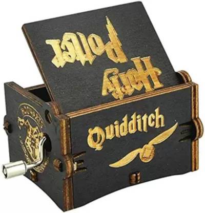 Rrmin Harry Potter Theme Antique Curved Hard Black Wooden Music Box with Hand Crank Music Box