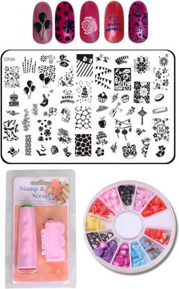Royalkart Nail Art Stamping Kit Jumbo Image Plate With Double-Sided Stamper, Scrapper & 3D Nail Art Clay Wheel(CF05)